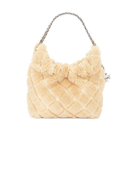 Tory Burch White Fleming Shearling Mini Hobo Bag