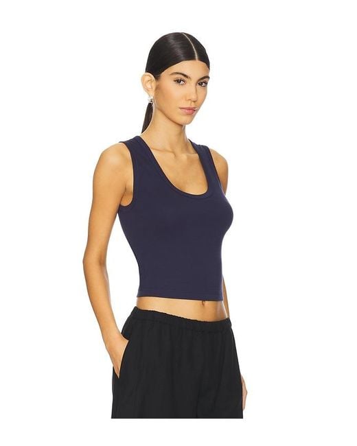 Enza Costa Blue Supima Baby Cropped U Tank Top