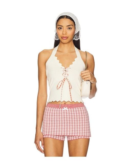 For Love & Lemons Pink Sisi Scallop Knit Tank