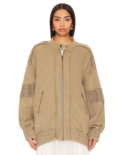 Free People Natural Lou Moto Zip In Olive Stone
