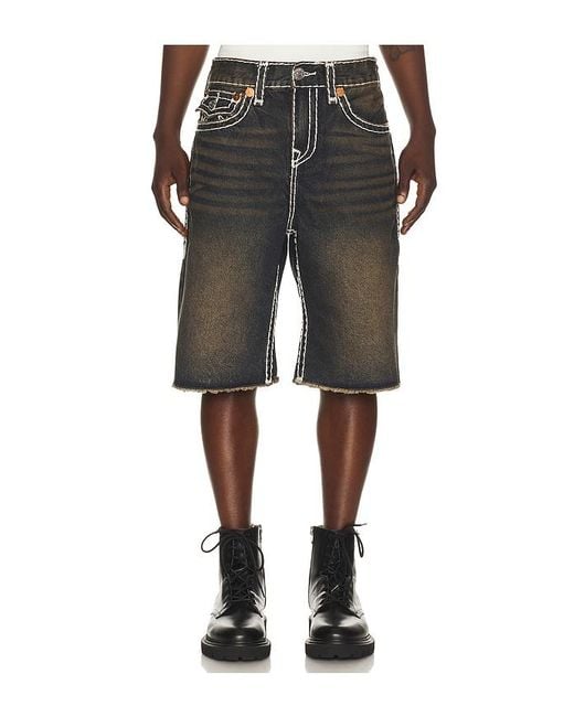 True Religion Black Mikey Super T Flap Denim Shorts for men