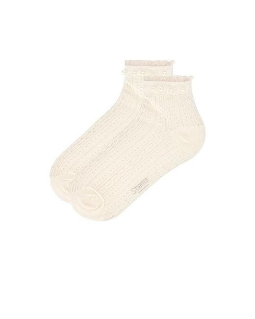 Stems White Pearl Trim Ankle Socks