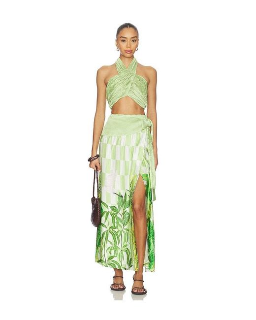 VERANDAH Green Pushpanjali Wrap Maxi Skirt