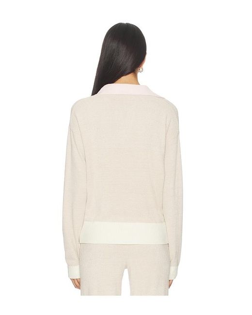 Barefoot Dreams Natural Cozy Chic Ultra Lite Color Block Heart Collared Pullover