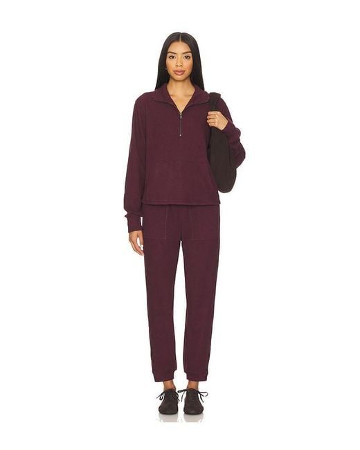 Bobi Purple Half Zip Funnel Neck Sweatshirt