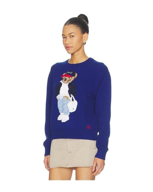 Polo Ralph Lauren Blue Cotton Bear Crew Neck Pullover Sweater