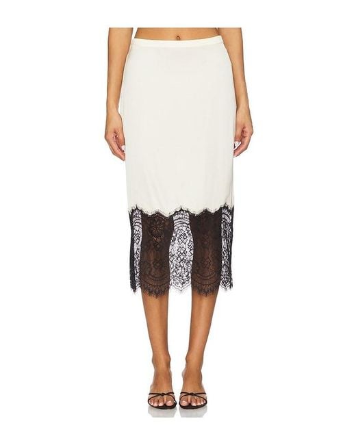 GOOD AMERICAN White Satin Lace Slip Midi Skirt
