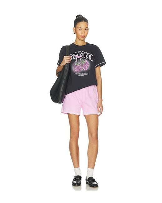 Ganni Multicolor Basic Cotton Jersey Raspberry Print T-Shirt