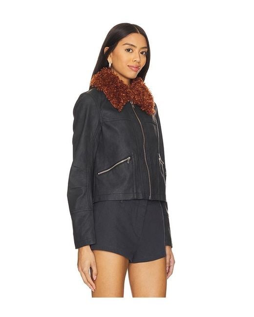 Free People Black X Revolve Jayce Faux Leather Jacket With Faux Fur Trim