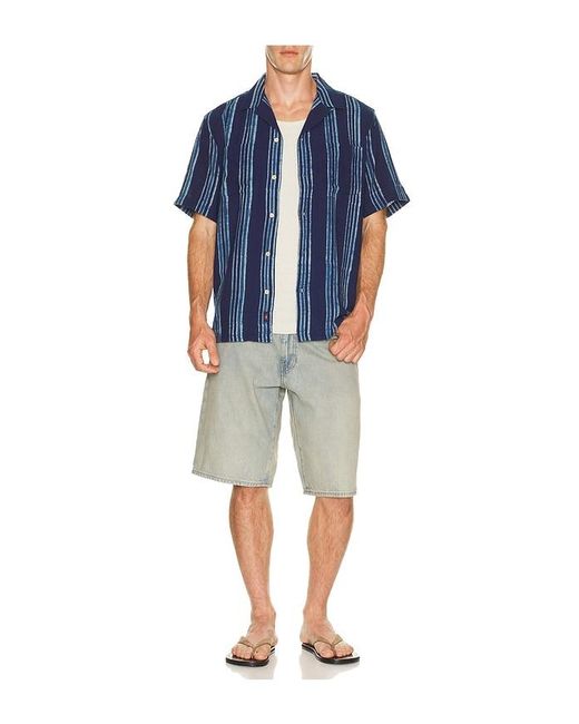 Faherty Brand Blue Short Sleeve Camp Shirt for men