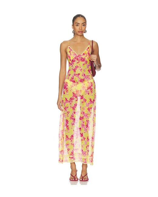Indah White Priscilla Printed Lace Trim Triangle Bust Slip Dress