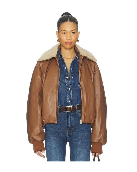 AEXAE Blue Leather Bomber Jacket