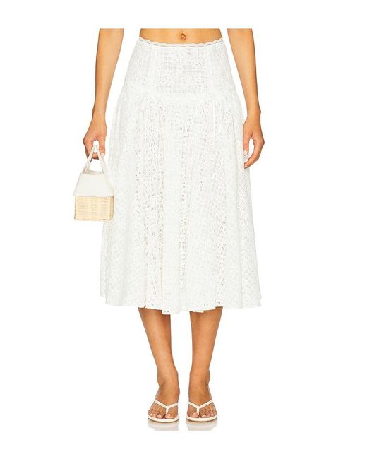 For Love & Lemons White Daisy Lace Midi Skirt