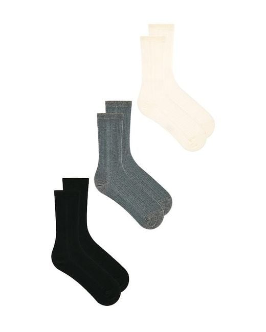 Stems White Cotton Cashmere Crew Socks Pack Of 3