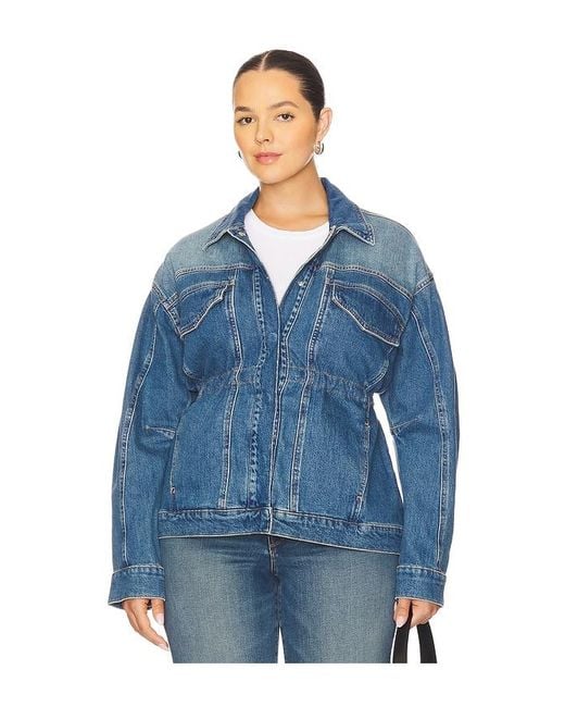 GOOD AMERICAN Blue Barrel Sleeve Denim Jacket
