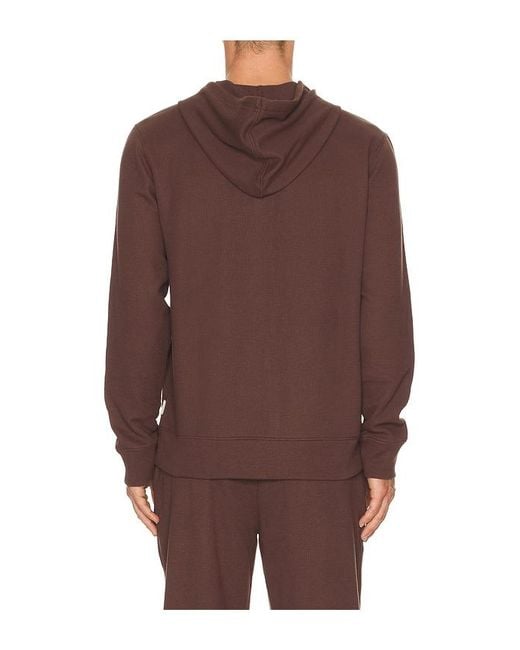 Onia Brown Waffle Half Button Hoodie for men