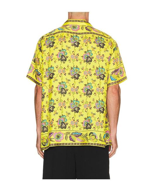 vowels Yellow Short Sleeve Silk Shirt for men