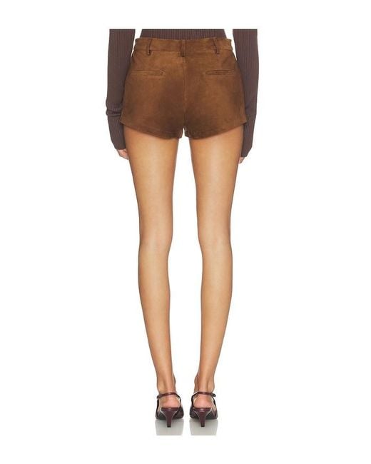 AEXAE Brown Leather Suede Mini Short