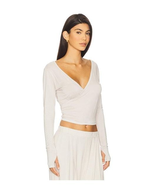 Michael Lauren White Aziel Long Sleeve Cross Front Tee