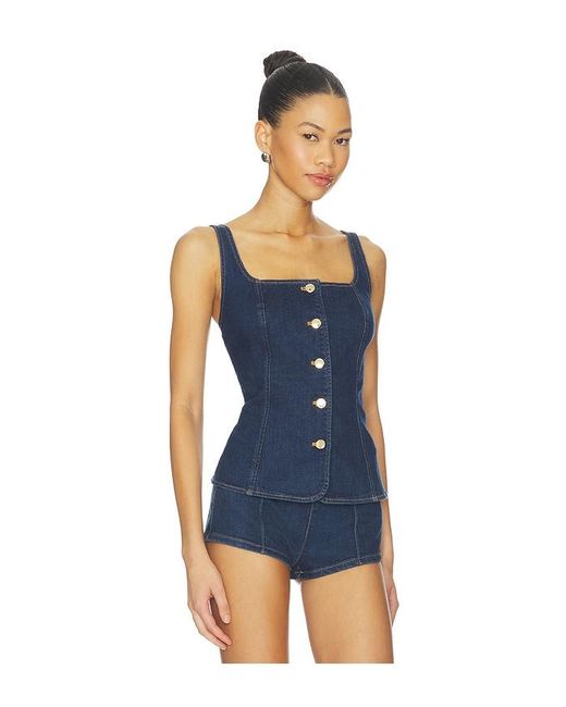 GOOD AMERICAN Blue Sleeveless Button Front Denim Top