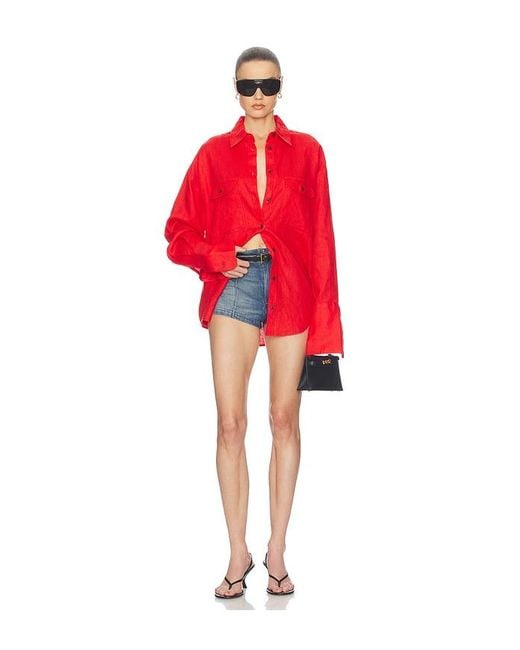 Helsa Red Washed Linen Shirt