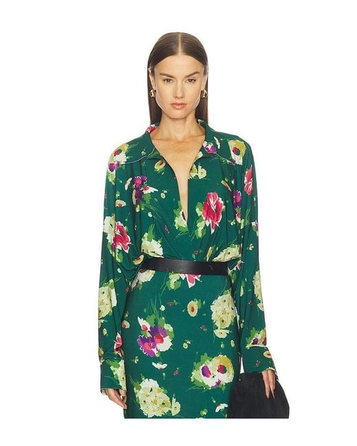 Norma Kamali Green Super Oversized Boyfriend Shirt Bodysuit