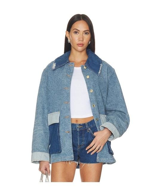 Ganni Blue Patchwork Denim Midi Jacket
