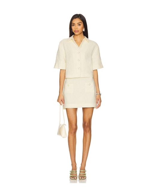Jonathan Simkhai Natural Khloe Short Sleeve Button Down Top