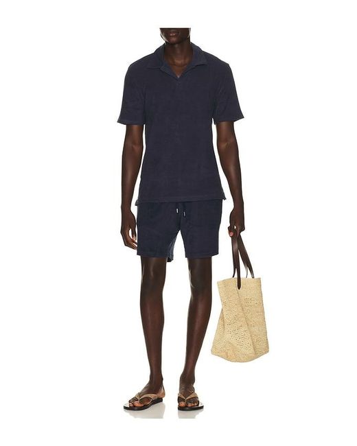 Frescobol Carioca Blue Faustino Terry Cotton Blend Polo Short Sleeve for men