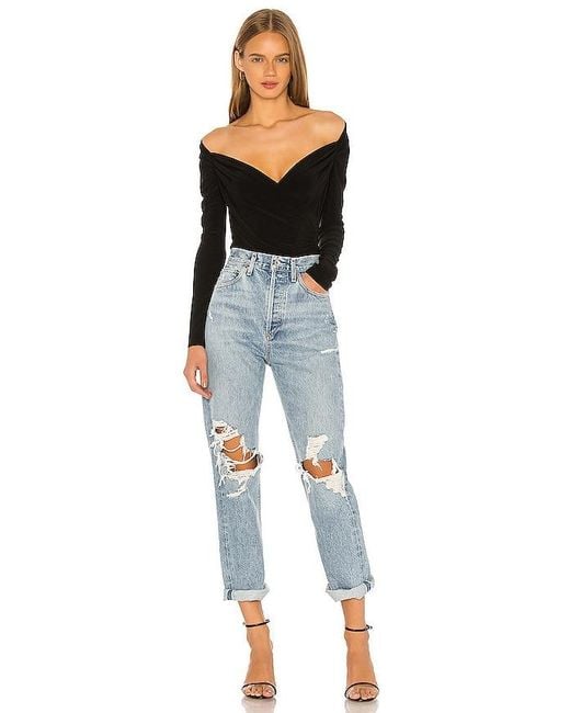Norma Kamali Black Long Sleeve Sweetheart Blouse
