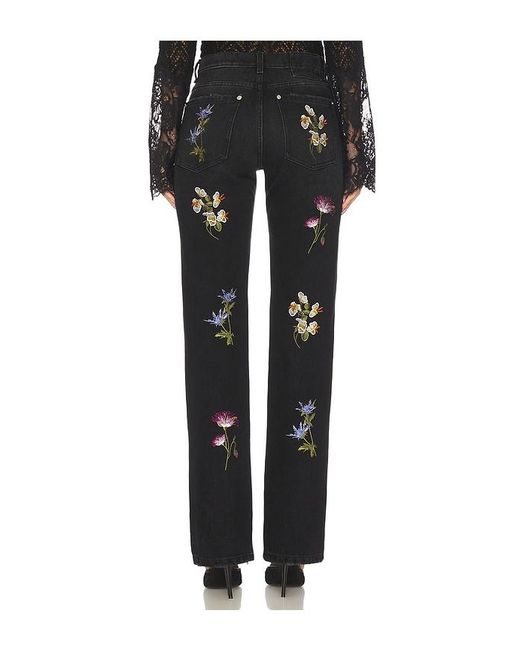 Blumarine Black Embroidered Denim Straight Leg