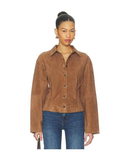 L'academie Blue Dara Suede Button-Down Shirt