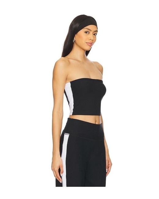 Beyond Yoga Black Spacedye Strapless Stripe Top