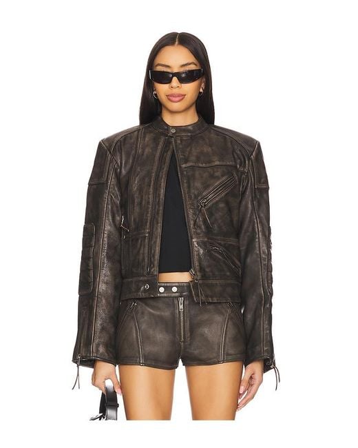 h:ours Lavinia Leather レーサージャケット Black
