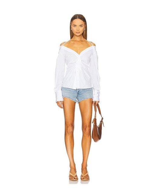 GOOD AMERICAN White Poplin Off Shoulder Top