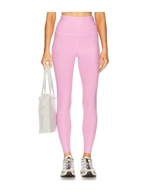 Beyond Yoga Pink Spacedye Raise The Barre Shirred Legging