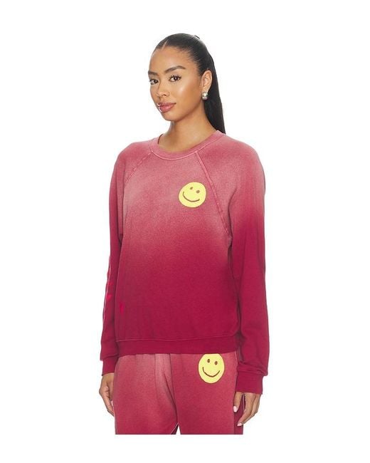 Lauren Moshi Red Anela Crewneck Raglan Pullover