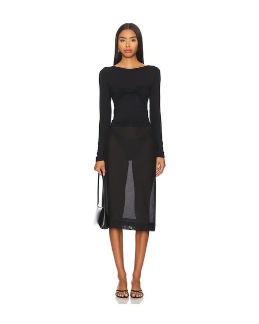 The Line By K Black Modal Blend Knotted Long Sleeve Top