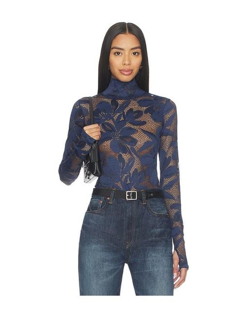 AFRM Blue Zadie Crochet Floral Top