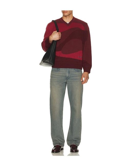 House Of Sunny Red The Landscape Oversized V-Neck Sweater for men