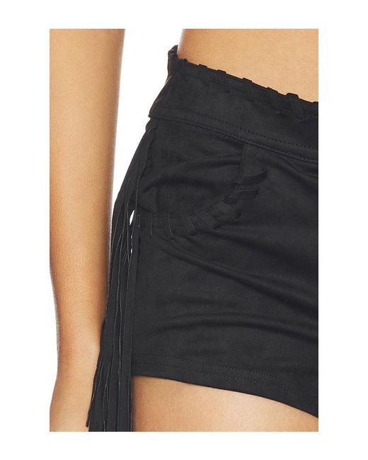 MORE TO COME Black Libertee Fringe Faux Suede Short