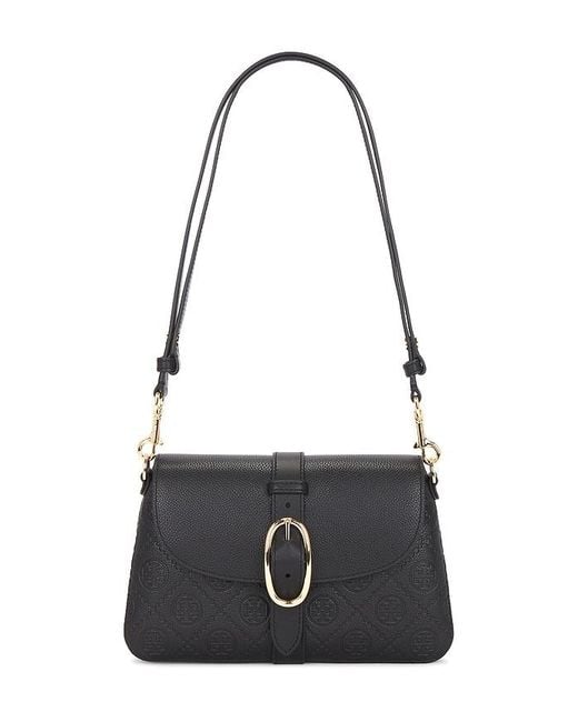 Tory Burch Black T Monogram Pebble Soft Small Shoulder Bag
