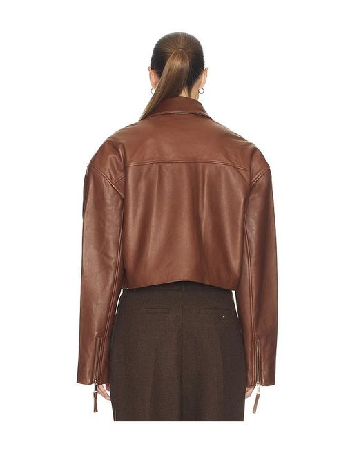 Helsa Brown The Leather Oversized Moto Jacket