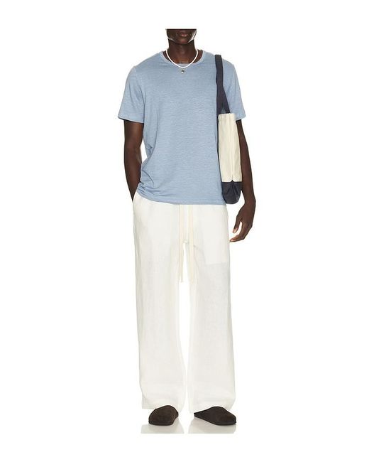 Onia Blue Stretch Linen Crewneck Tee Shirt for men