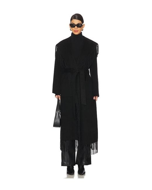 Jonathan Simkhai Black Wool Polyester Fringe Robe Coat