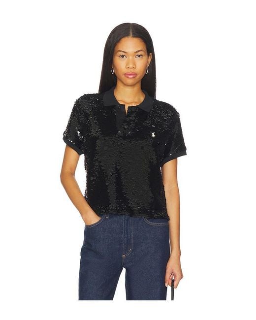 Polo Ralph Lauren Black Sequined Mesh Crop Polo Shirt