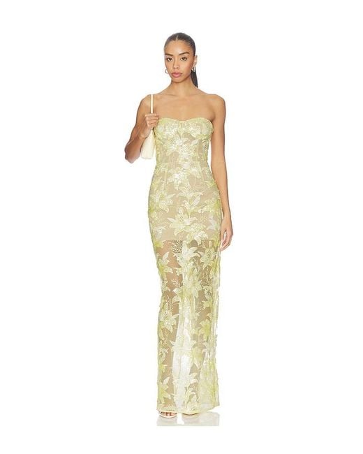 Bronx and Banco Metallic Daffodil Sequin Dahlia Strapless Maxi Dress
