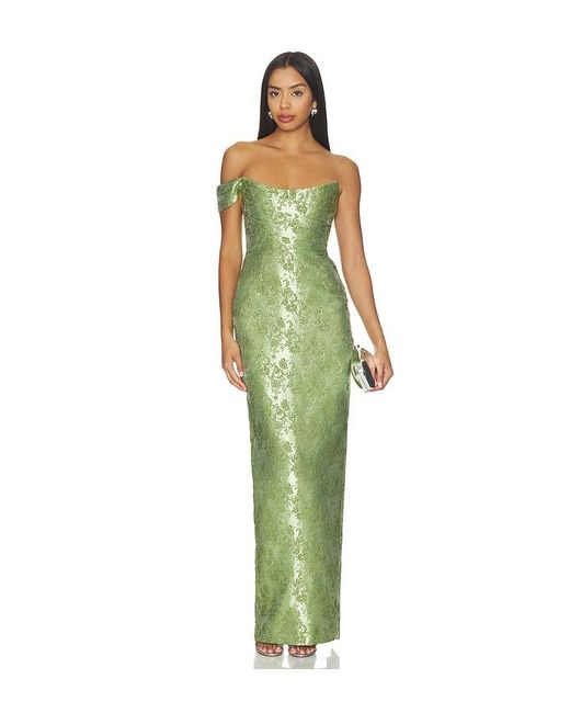 SAU LEE Green Jackson Jacquard Gown