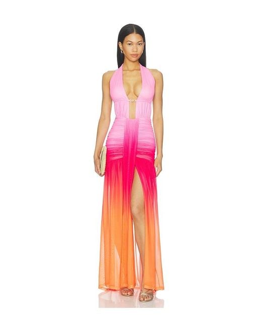 Runaway the Label Pink Adrianna Plunge Ruched Maxi Dress