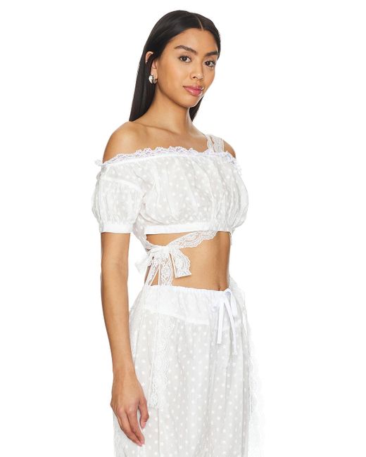YUHAN WANG Embroidered Ruched Crop Top White